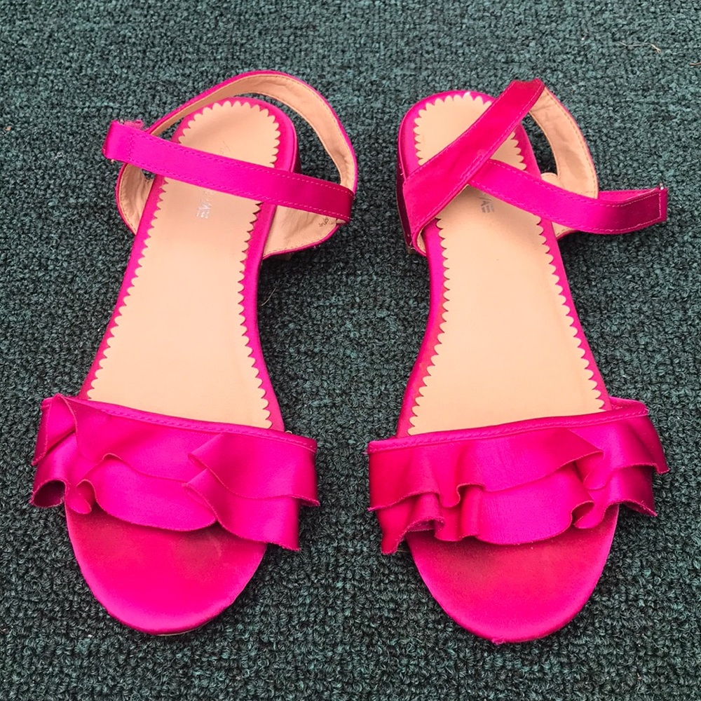 American Eagle Outfitters Hot Pink Ruffled Ankle Strap Sandals